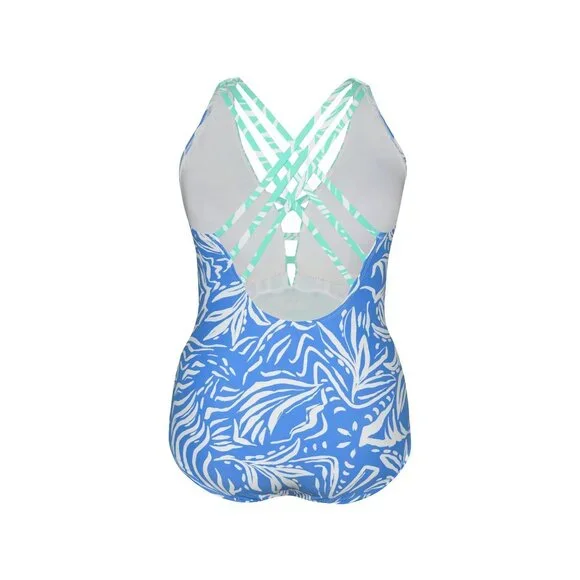 🆕LA BLANCA Beachside Bay Cross Back One Piece Tummy Control Swimsuit Blue 4 - Picture 4 of 7